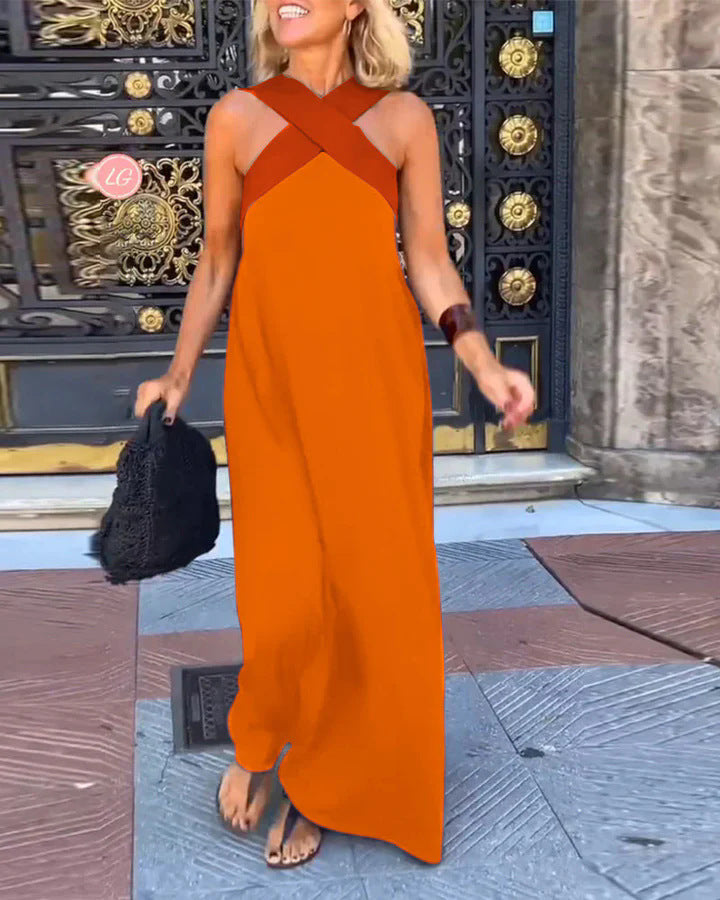 Charlotte Ferris | Cross-Strap Halter Maxi Dress