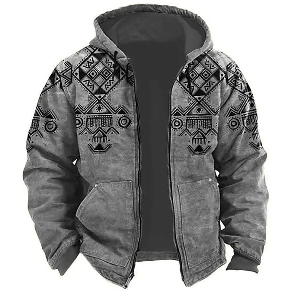Arthur Turner | Aztec Print Hooded Mens Jacket with Zip Closure