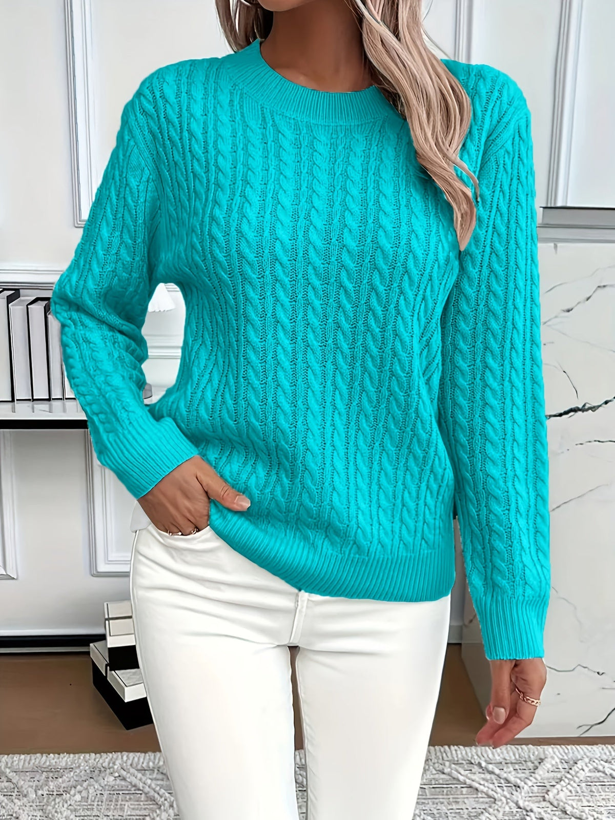Millicent Hall | Cable-Knit Round Neck Sweater