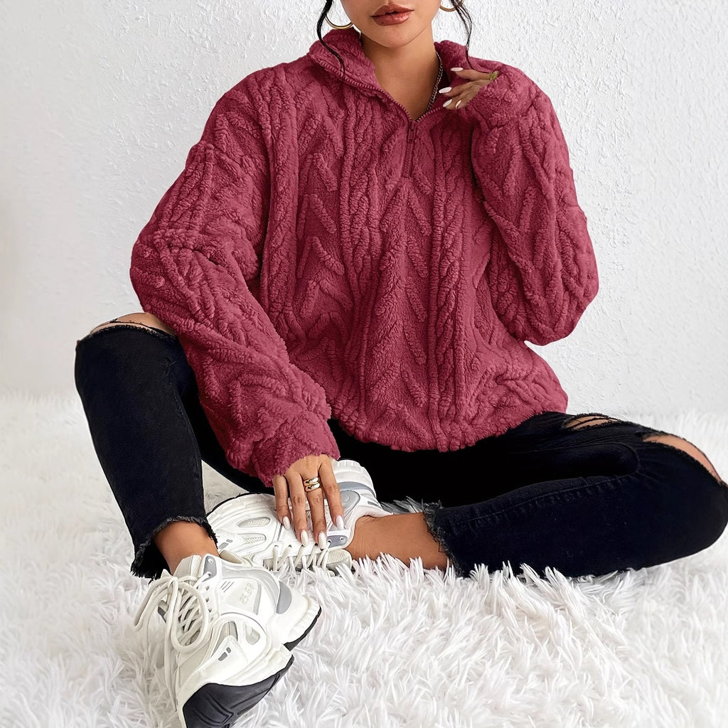 Cordelia Blackwood | Cable-Knit Fleece Half-Zip Pullover