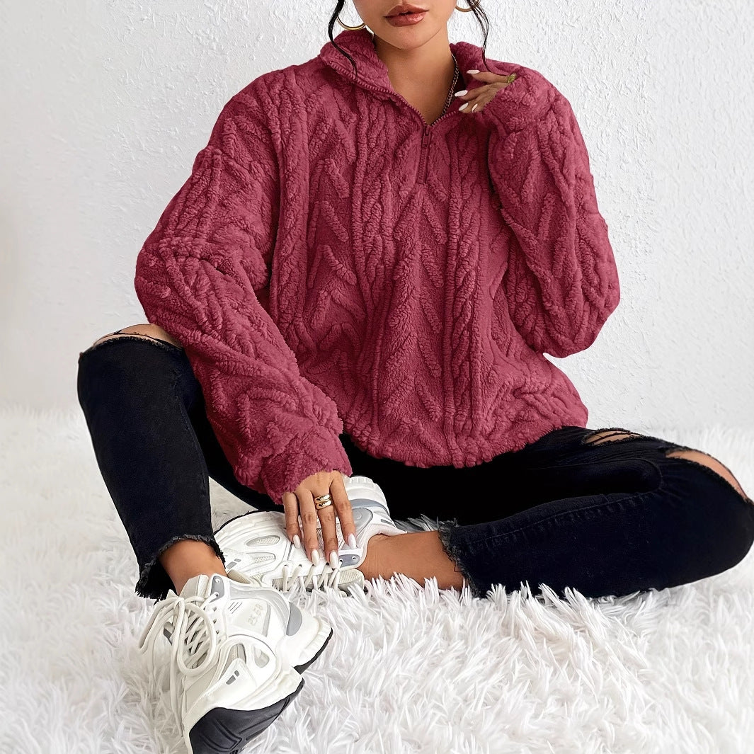 Cordelia Blackwood | Cable-Knit Fleece Half-Zip Pullover