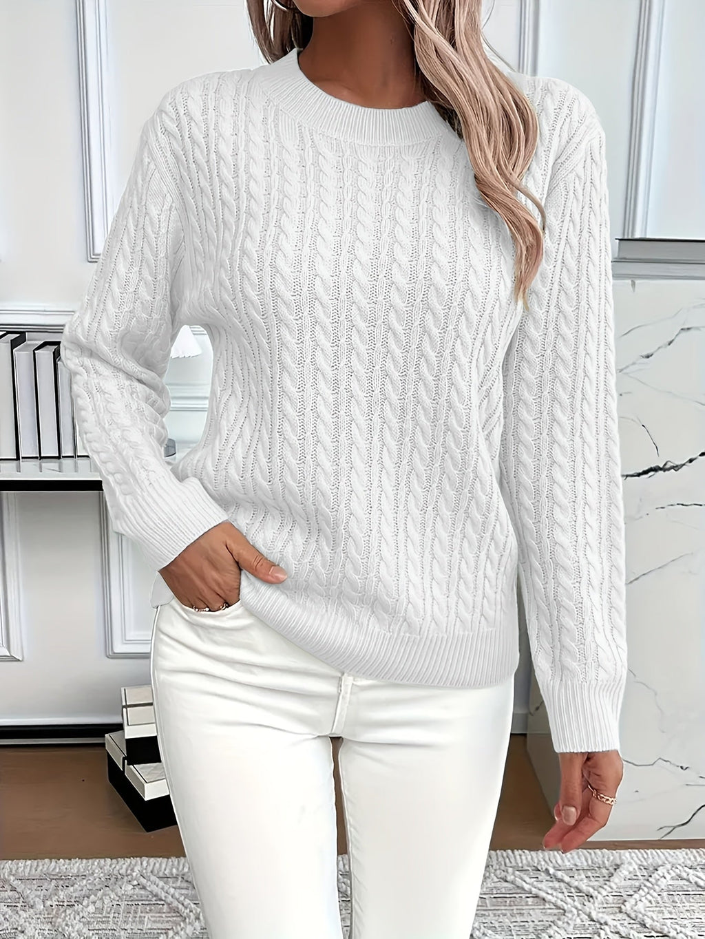 Millicent Hall | Cable-Knit Round Neck Sweater