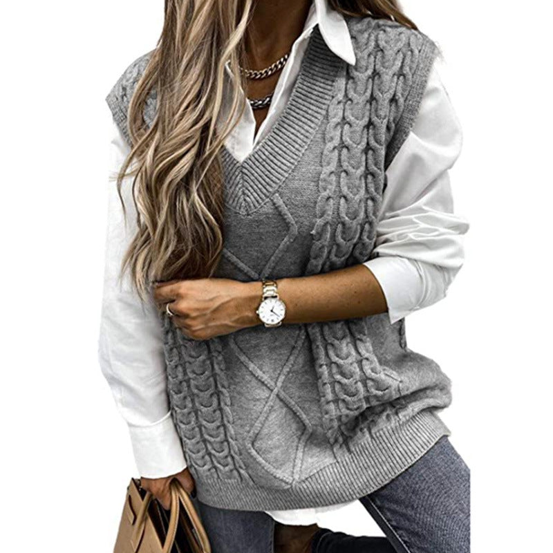 Harriet Baker | Cable Knit V-Neck Sweater Vest