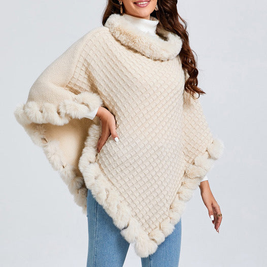 Rosalind Fletcher | Fur Collar Knit Cape with Fur Trim