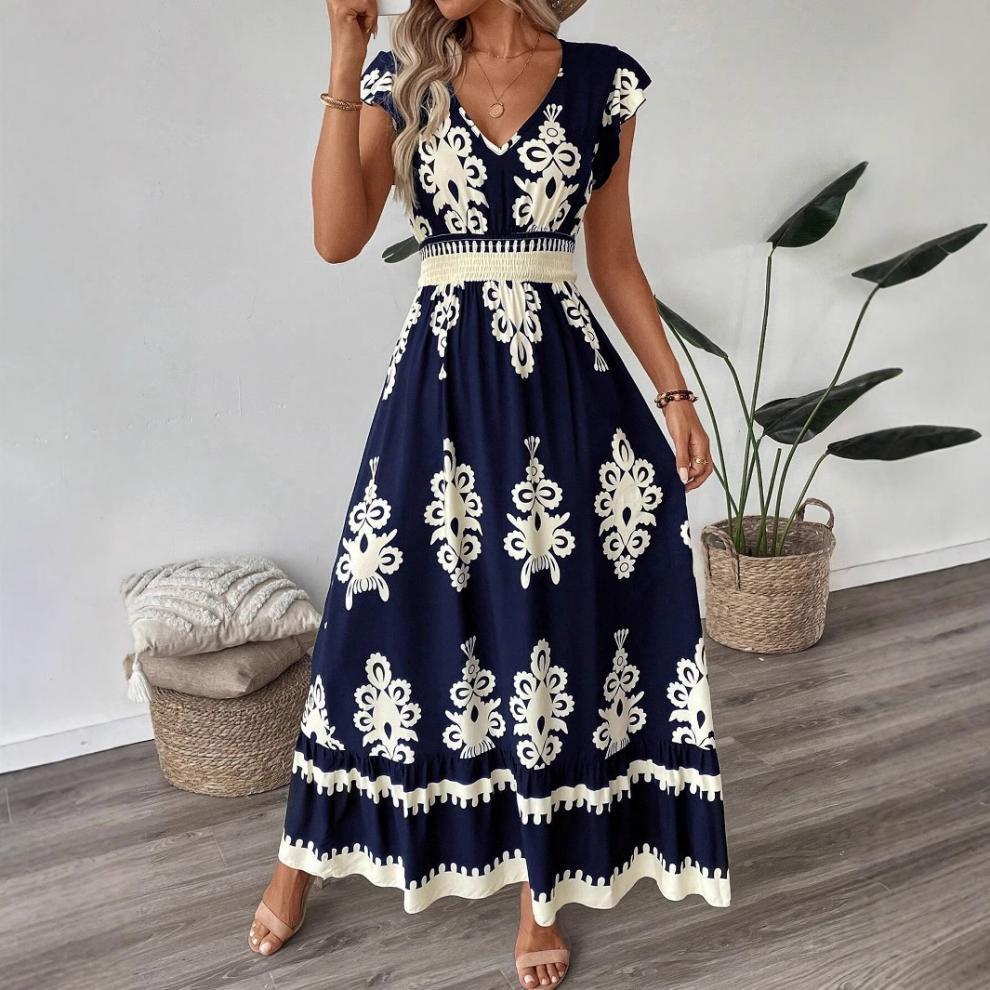 Amelia Winstone | Printed V-Neck Maxi Dress With Waist Tie