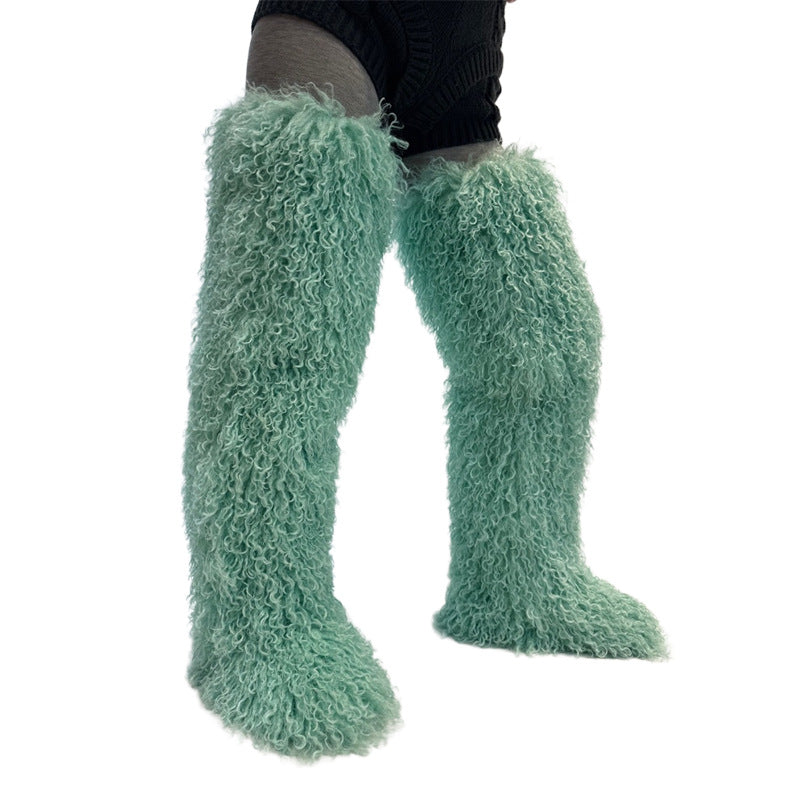 Marigold Ashcombe | Furry Over-The-Knee Flat Boots
