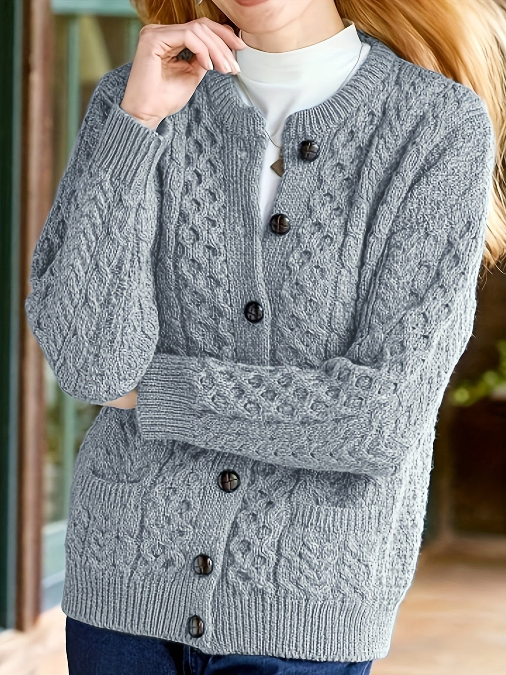 Annabel Winterbourne | Textured Button-Front Cardigan