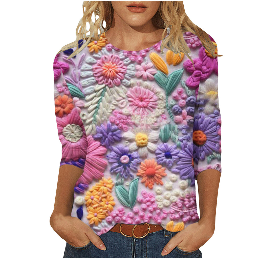 Marigold Sedgwick | Floral 3D Print Round Neck Top