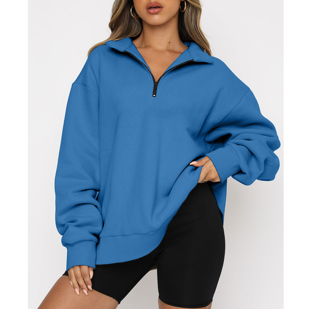 Eliza Sutcliffe | Blue Oversized Zip Collar Sweatshirt