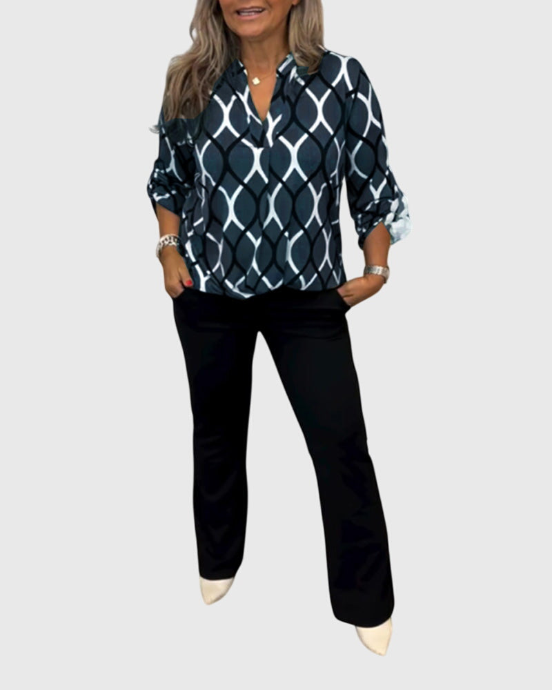 Freya Sutton | Geometric Print Blouse With V-Neck
