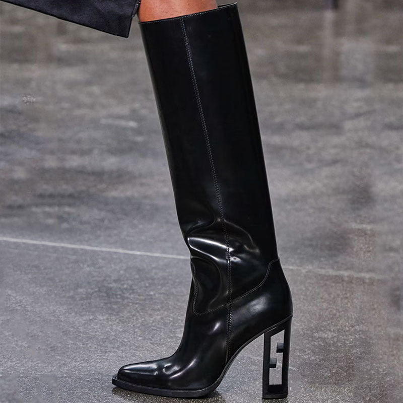 Ottilie Marsh | Chunky Heel Knee-High Boots in Tan Leather