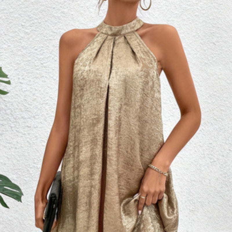 Penelope Griffiths | Metallic Gold Halter Midi Dress