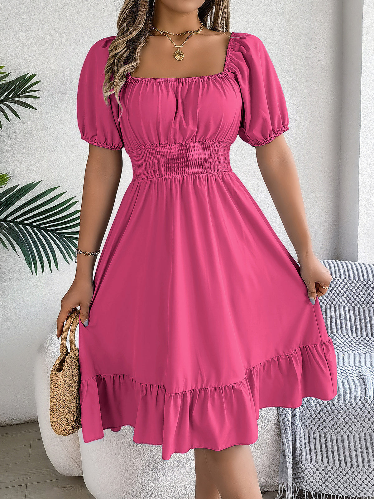 Lydia Crane | Square Neck Summer Dress With Puff Sleeves