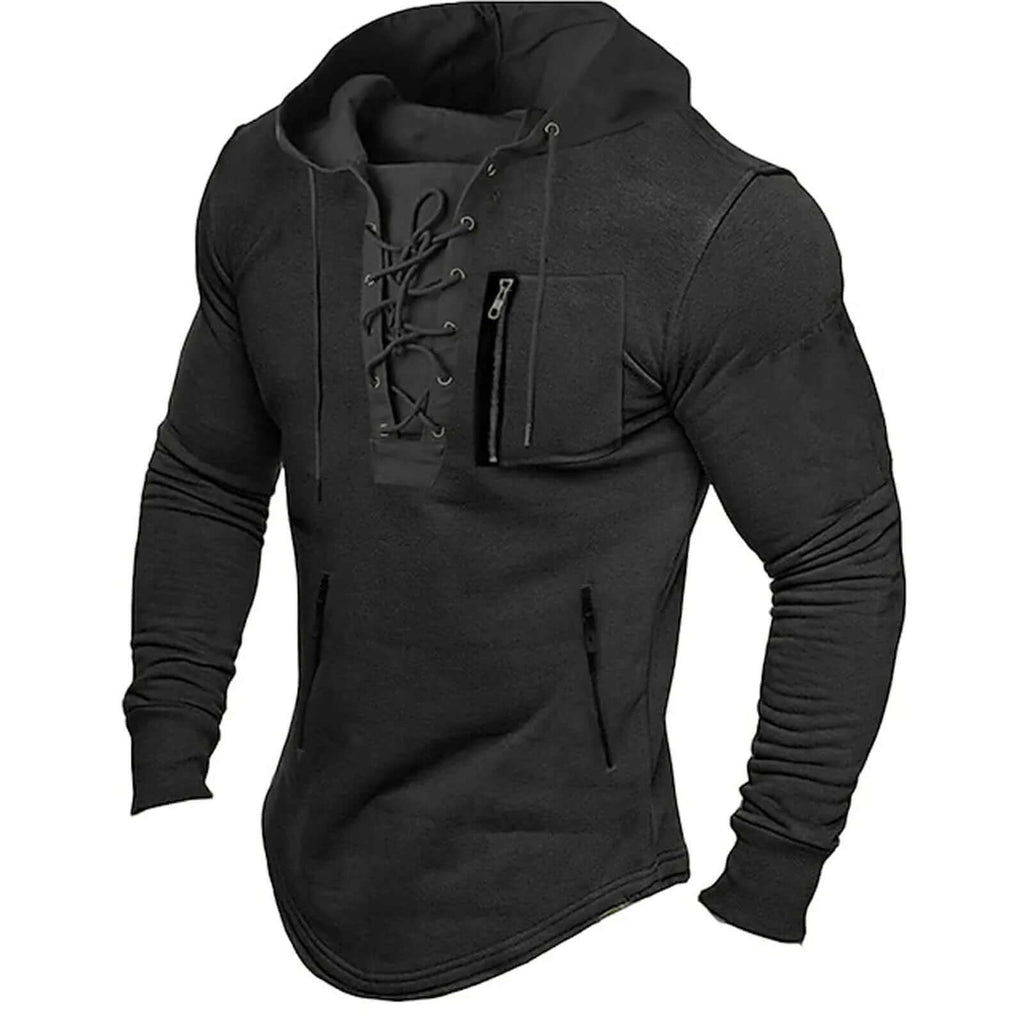Elliot Marsh | Olive Lace-Up Hoodie With Zip Pocket