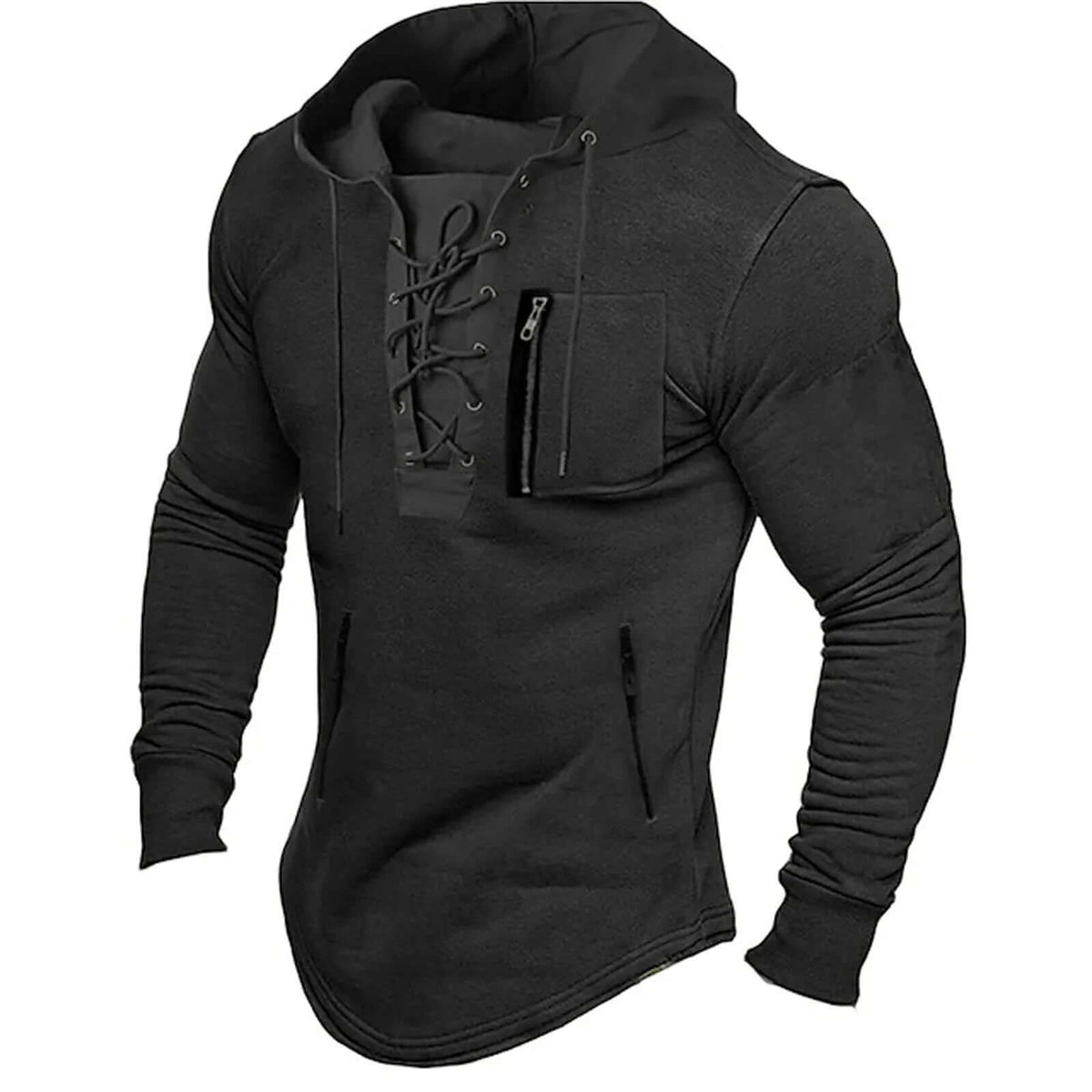 Elliot Marsh | Olive Lace-Up Hoodie With Zip Pocket