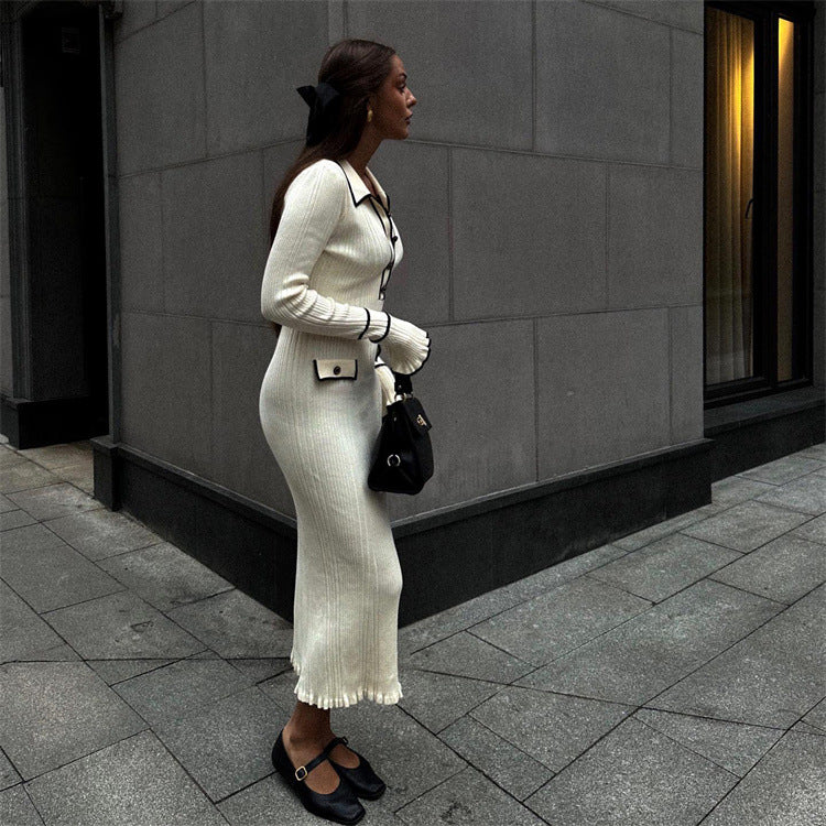Beatrice Edwards | Ribbed Knit Collared Midi Dress
