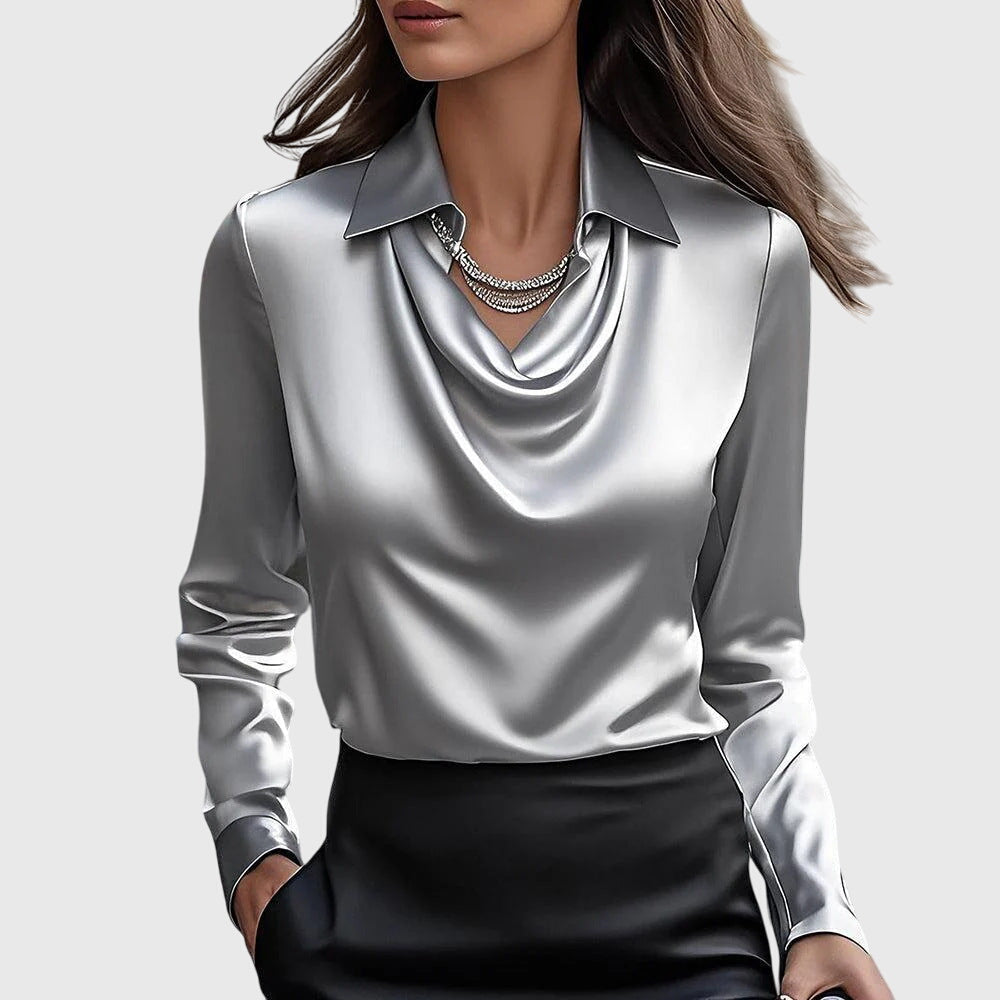 Cordelia Marchbank | Satin Cowl Neck Blouse With Collar