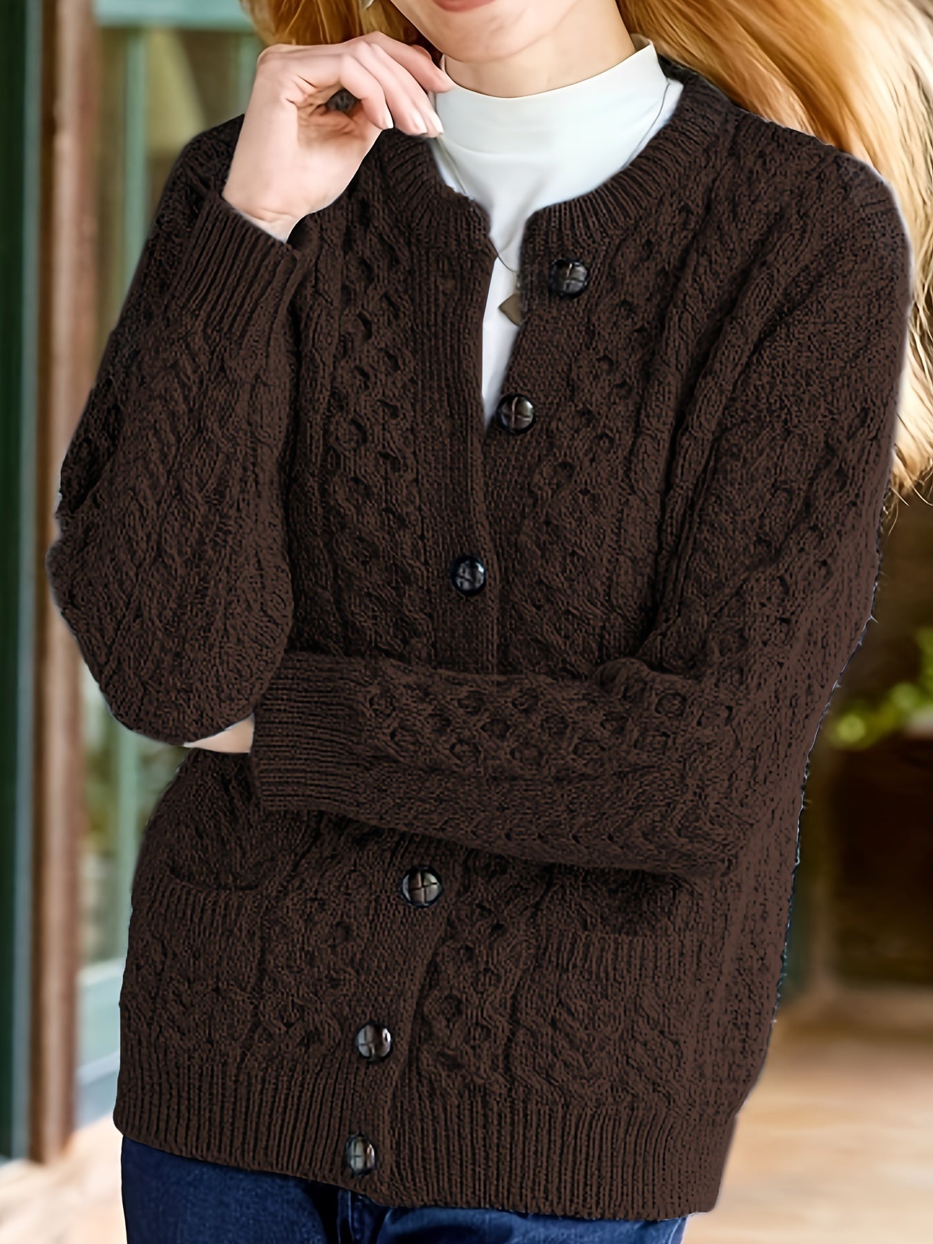 Annabel Winterbourne | Textured Button-Front Cardigan