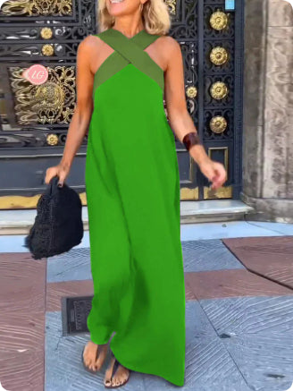 Charlotte Ferris | Cross-Strap Halter Maxi Dress