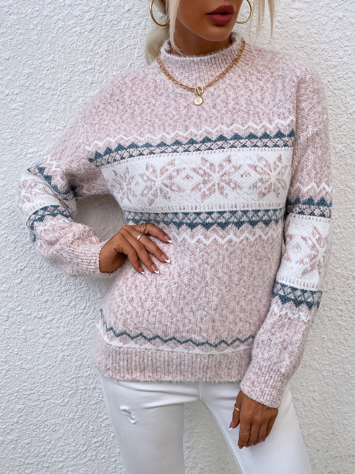 Cressida Ainsworth | Cozy Snowflake Mock-Neck Sweater