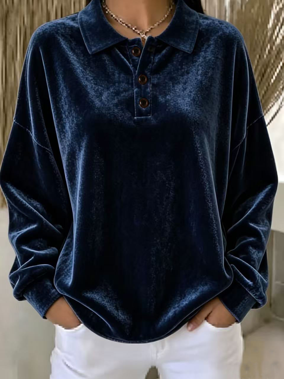 Eilidh Kennedy | Pink Velvet Long-Sleeve Polo Shirt