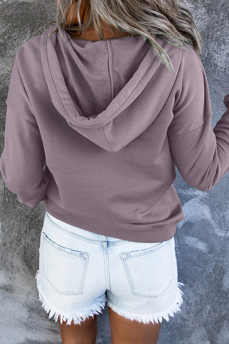 Hattie Marsh | Blue Hooded Button Drawstring Sweatshirt For Women