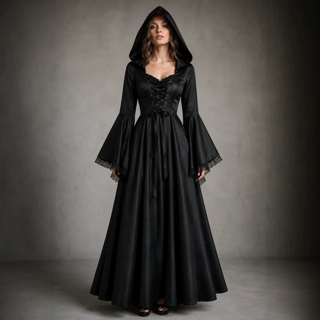 Isla Redmayne | Hooded Witch Halloween Dress With Bell Sleeves