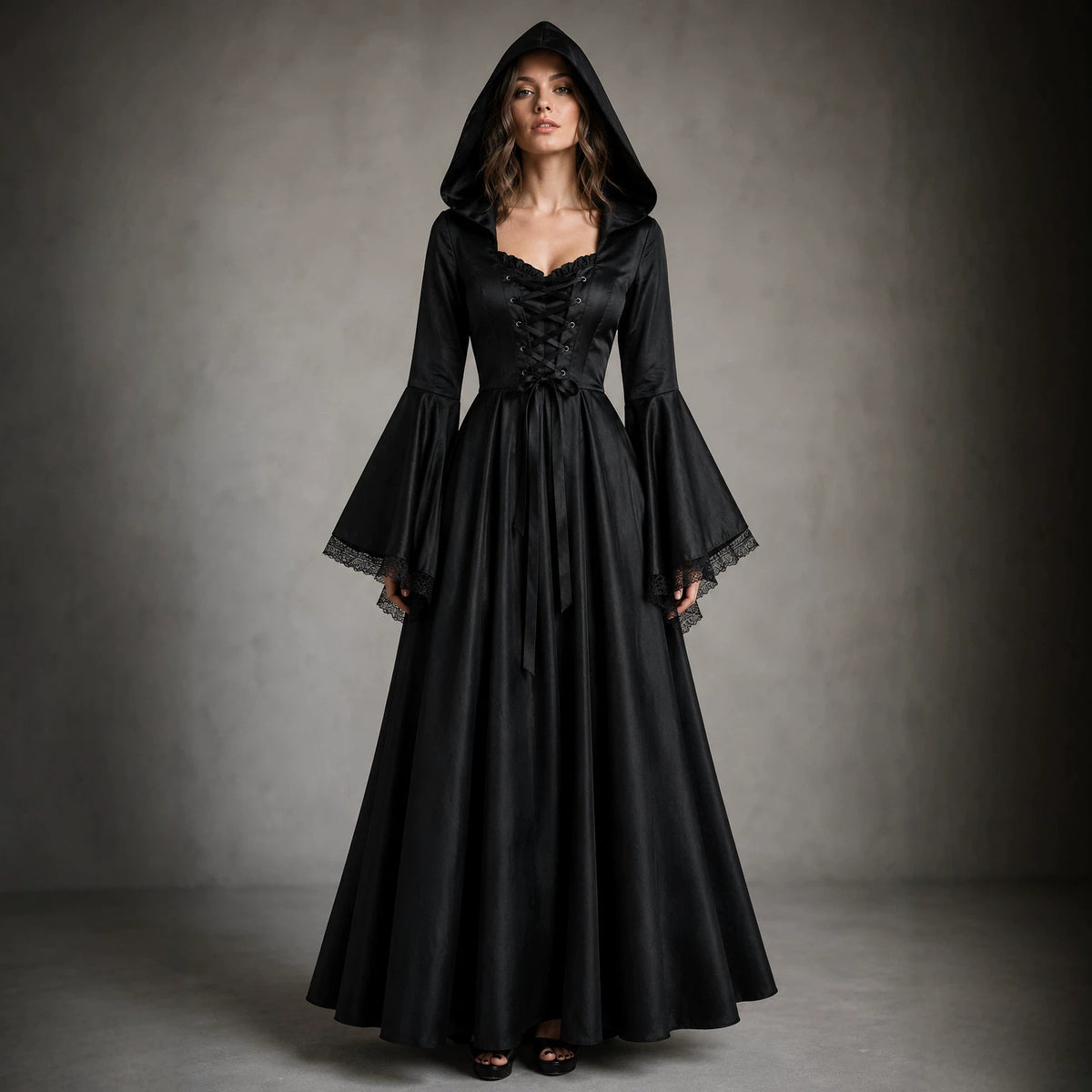 Isla Redmayne | Hooded Witch Halloween Dress With Bell Sleeves