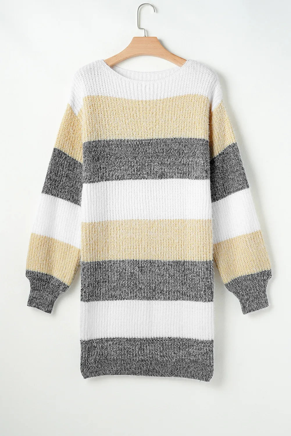 Verity Baker | Grey Striped Colorblock Knit Sweater Dress