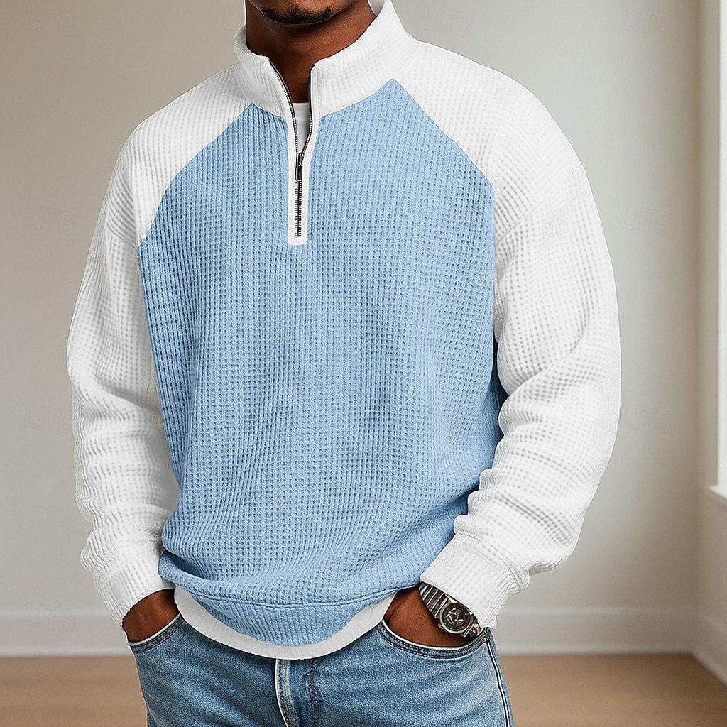 Rowan Ashgrove | Colour-Block Waffle Knit Quarter-Zip Jumper