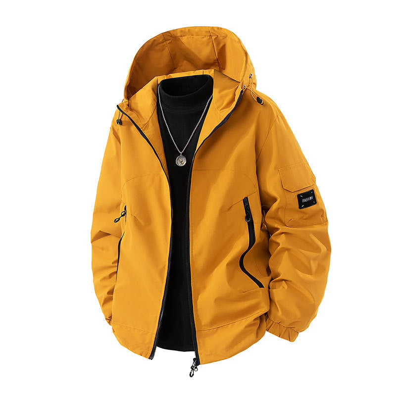 Oliver Bramley | Mustard Yellow Hooded Cargo Mens Jacket