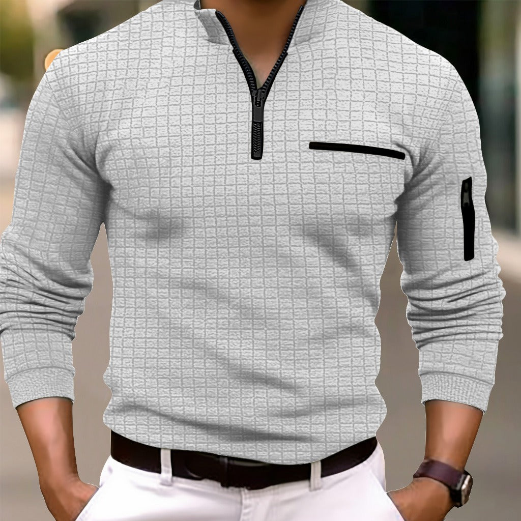 Oliver Kingsley | Quarter-Zip Waffle Knit Polo Shirt for Men