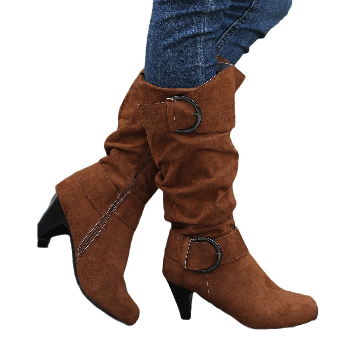 Matilda Grantham | Suede Buckle Knee-High Boots