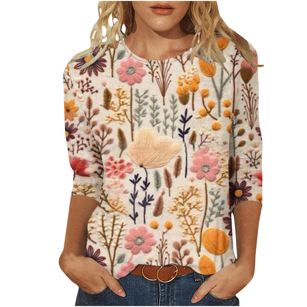 Marigold Sedgwick | Floral 3D Print Round Neck Top