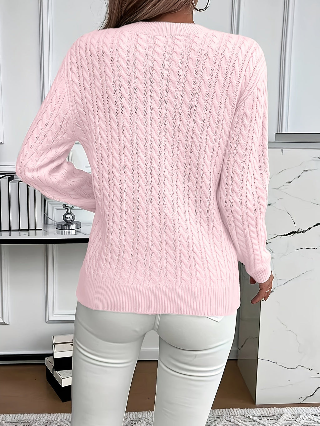 Millicent Hall | Cable-Knit Round Neck Sweater