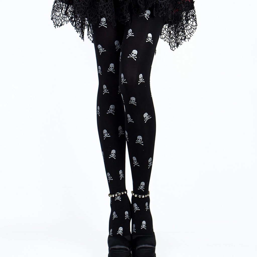 Eliza Marchbanks | Glitter Skull Print Halloween Tights