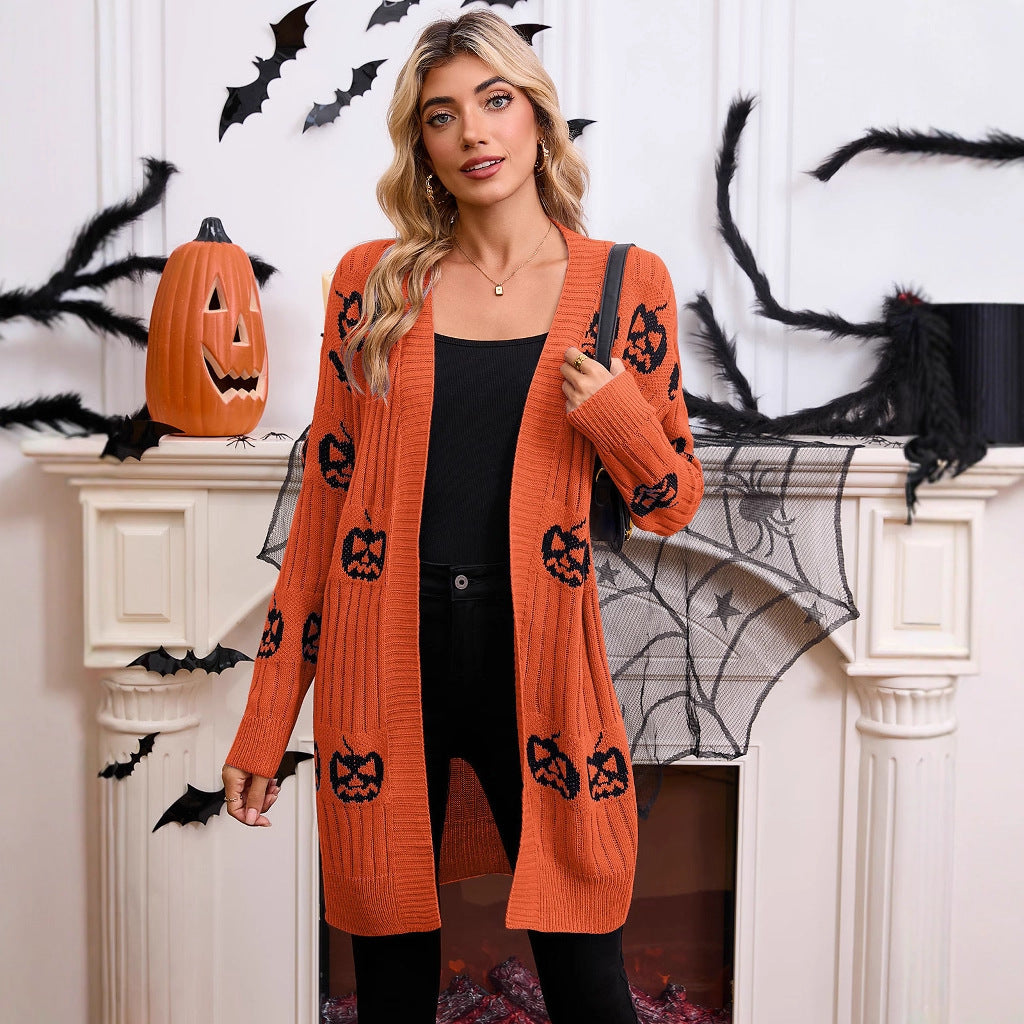 Millicent Thorne | Pumpkin Jacquard Sweater with Pockets