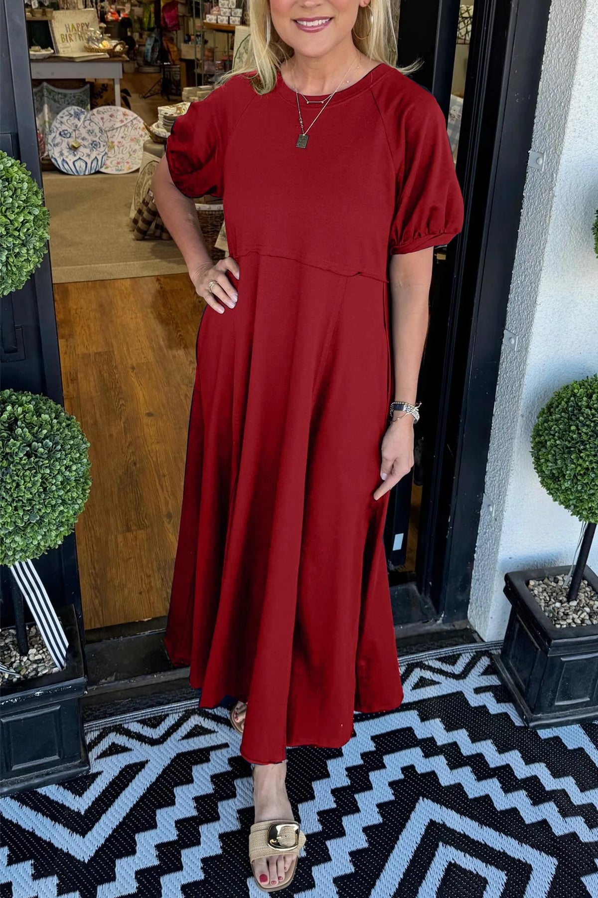 Nina Hargreaves | Puff Sleeve Maxi Dress in Navy