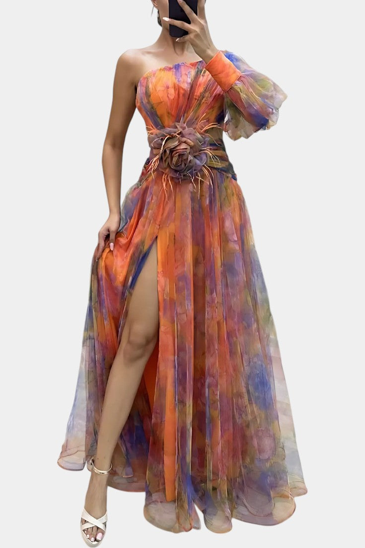 Isadora Blackwood | One-Shoulder Maxi Dress With Floral Appliqué