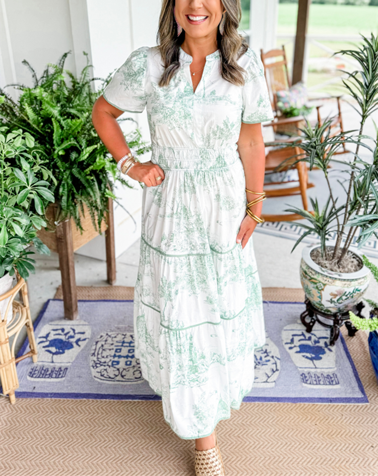 Constance Whitmore | Toile Print Tiered Maxi Dress