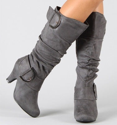 Georgina Pembridge | Suede Mid-Calf Boots With Buckle Detail