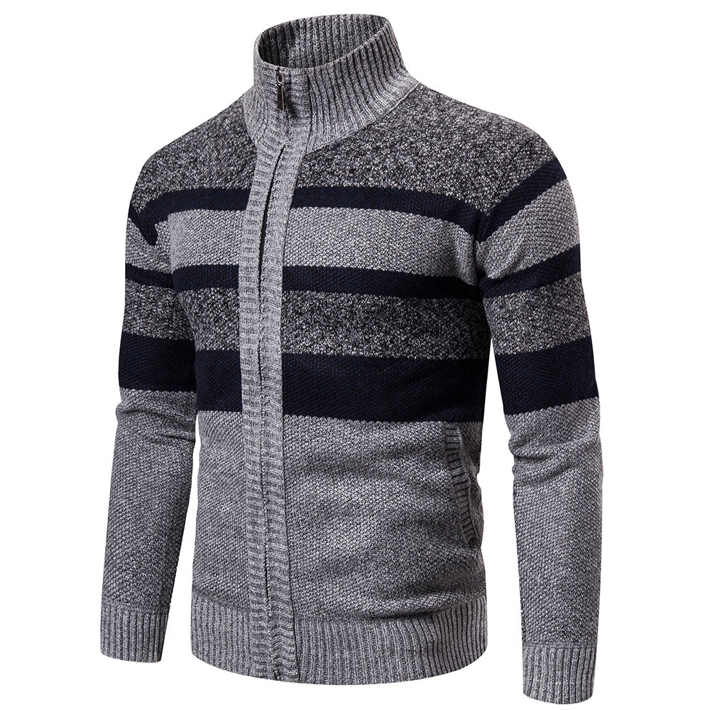Callan Ashmore | Striped Zip-Up Sweater with Stand Collar