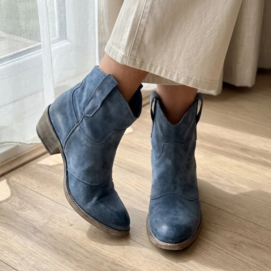 Women's Suede Ankle Boots with Low Block Heel and Side Zip