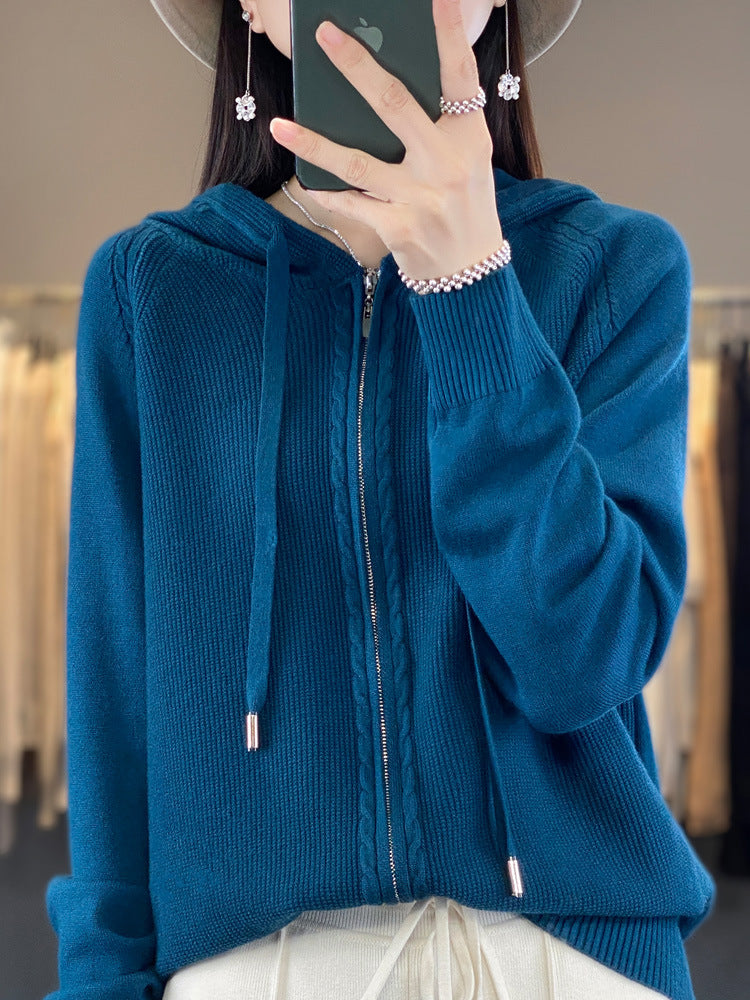 Isla Fenwick | Cable Knit Zip-Up Hooded Cardigan