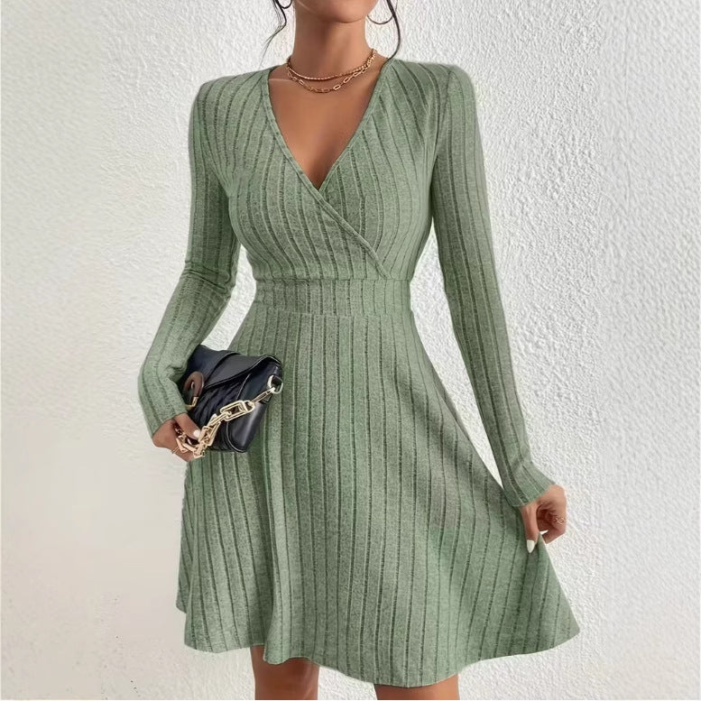 Diana Roberts | Ribbed Knit Wrap V-Neck Mini Dress