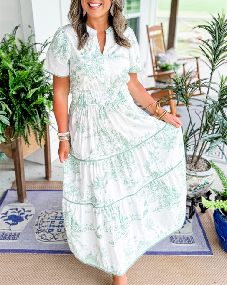 Constance Whitmore | Toile Print Tiered Maxi Dress