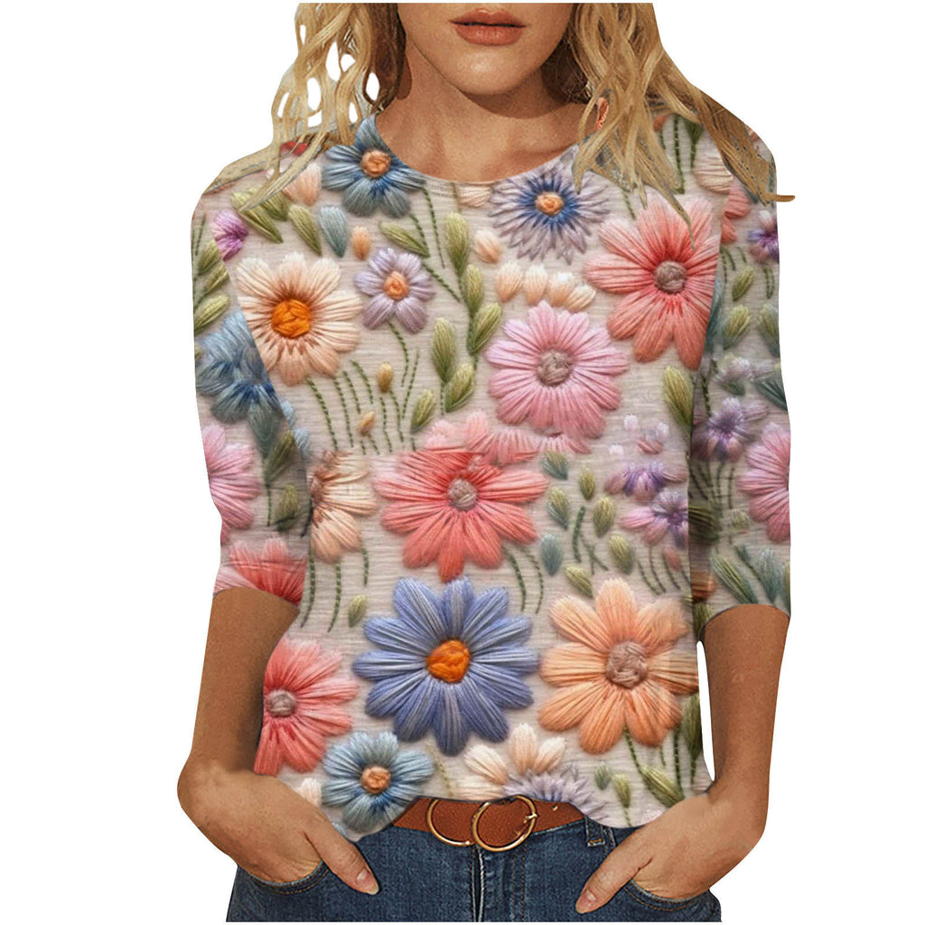 Marigold Sedgwick | Floral 3D Print Round Neck Top