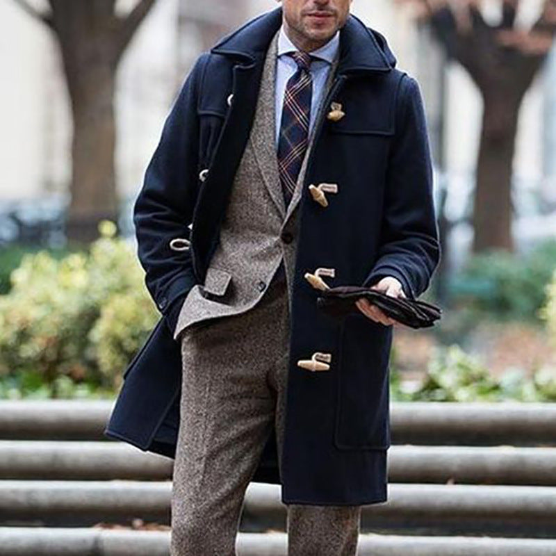 Duncan Ashfield | Navy Wool Duffle Mens Coat With Hood