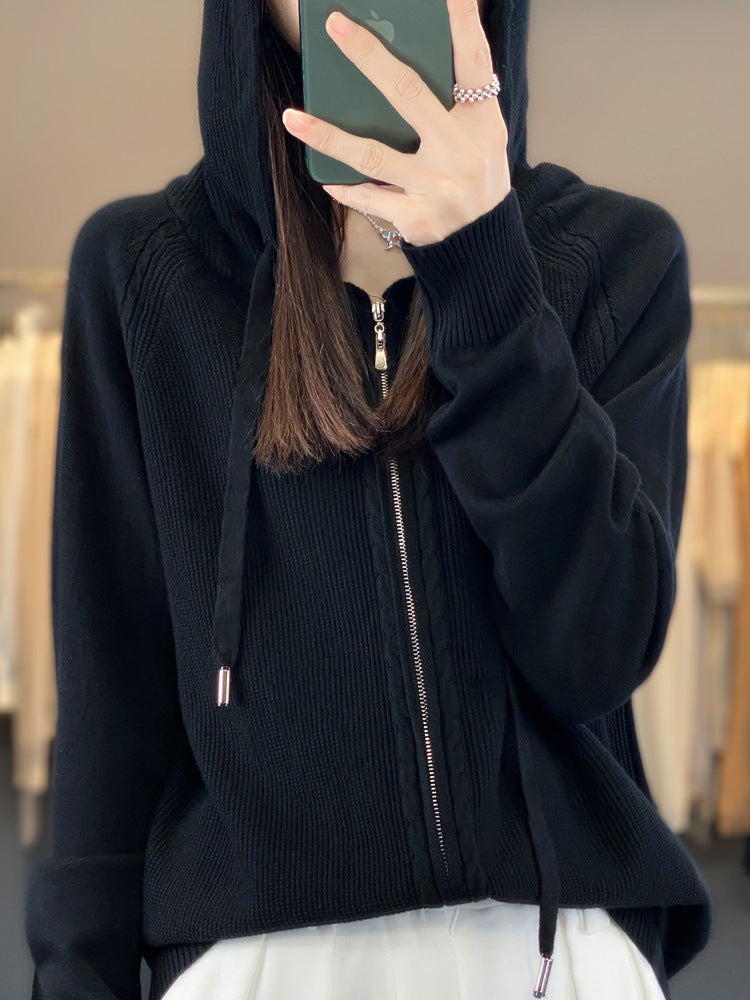 Isla Fenwick | Cable Knit Zip-Up Hooded Cardigan