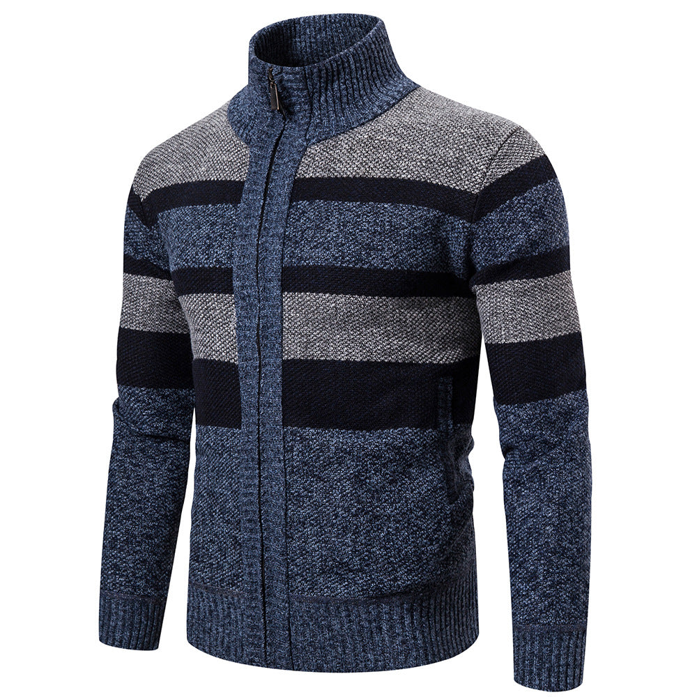 Callan Ashmore | Striped Zip-Up Sweater with Stand Collar